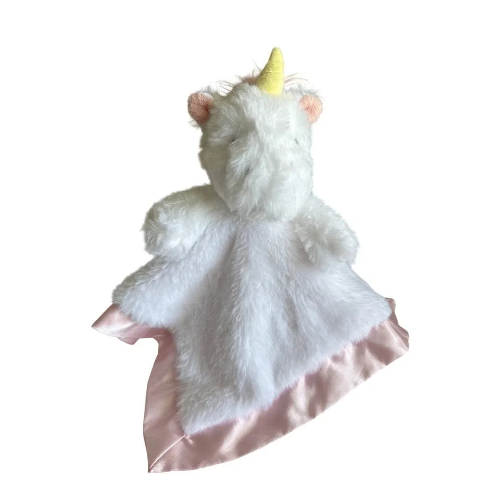 Cloud Island Unicorn Security Blanket Baby White & Pink Satin Trim Lovey Snuggle